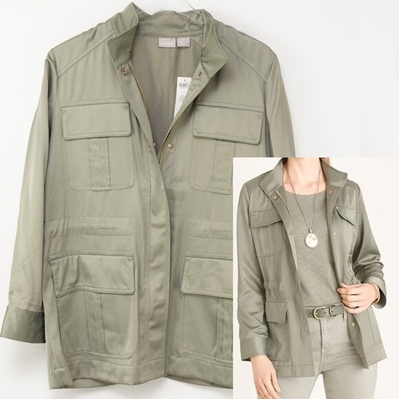 Chico's Jackets & Blazers - Chico's Utility Jacket Satin Coat Sage Leaf Green Size 2 Petite 12/14 Short New